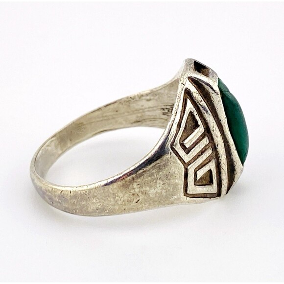 Bell Trading Post Signet Ring Sterling Silver Green Turquoise Sz 10 Fred Harvey - Picture 5 of 6